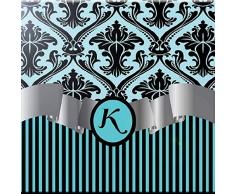 Rikki Knight Buchstabe K Monogramm Design Art Keramik Fliesen, 4 von 4-Zoll-, Himmel Blau Damast und Streifen