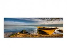 Panoramabild auf Leinwand und Keilrahmen 150x50cm Meer Wasser Bucht Boot Wolkenschleier