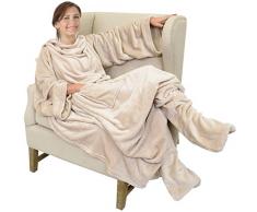 Katalonien tragbar Ärmeln Decke mit Armen und Füße Taschen für Erwachsene Frauen Herren Micro Plüsch große Wrap Überwurf aus Fleece Bademantel 190,5 x 134,6 cm Latte
