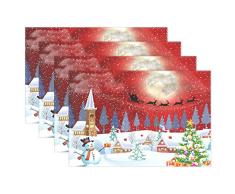 naanle Winter holdiay Platzsets, Weihnachtsbaum Schneemann Santa Clause Rentier hitzebeständig waschbar Tischset für Küche Esstisch Dekoration, Polyester, mehrfarbig, 30*46 cm
