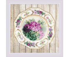 Riolis Teller mit Chrysanthemen Kreuzstich-Set, Baumwolle, Mehrfarbig, 21 x 21 cm