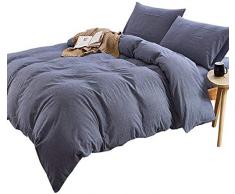 Moderne Luxus Solid Bettbezug Set QUEEN/King Größe Hotel Qualität 100% Baumwolle gewaschen Bettbezug mit kissenrollen,, atmungsaktiv, Premium, Wende Bettwäsche Set von fashionstreets, baumwolle, blau, Full/Queen(90x90)