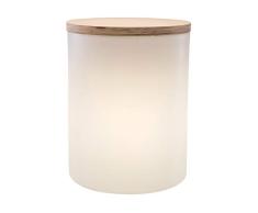 8 seasons design | 4in1 Leuchte Beistelltisch Pflanztopf Hocker Shining Drum (E27, 45cm, Ø 37 cm Holzdeckel, 10l bepflanzbar, für innen & außen, Garten, Terrasse, Balkon, Wohnzimmer, Bad) weiß