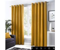 Fusion Home Furnishings Sorbonne Ösenvorhang, 2 Stück, 100% Baumwolle, Ockergelb, Curtains: 66 Width x 54 Drop (168 x 137cm)