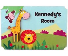 Rikki Knight Kennedys Room Türschild, 3D-Giraffe auf Dschungel, mit Namen für Kinder- und Babyzimmer