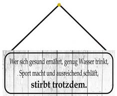Schatzmix Wer Sich gesund ernährt Wasser trinkt 27x10 Metallschild mit Kordel Blechschild, Blech, Mehrfarbig, 27x10 cm