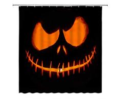 AMFD Halloween-Duschvorhang Kürbis Totenkopf Licht Zombie Minimalist Cool Orange Schwarz Happy Festival Badezimmer Vorhang Decor Polyester Stoff Wasserdicht 177,8 x 177,8 cm inkl. Haken
