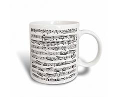 3dRose Notes-Sheet Music-Piano Notation Kaffeebecher, Keramik, Schwarz und Weiß, 12,7 cm x 11,43 x Stollen