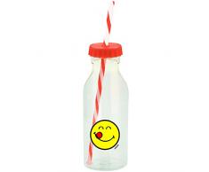 Smiley Emoticon Lecker Flasche mit Strohhalm 55cl - orange