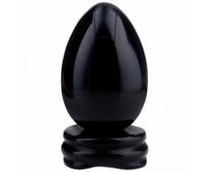 rockcloud Heilung Kristall natur Edelstein Ball Wahrsagung Kugel mit Holz Ständer Black Obsidian Egg(1.7x1)