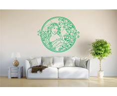 INDIGOS Wandtattoo/Wandsticker-d107 Sexy Frau mit Blumen und Pflanzen, Vinyl, grün, 40 x 33 x 1 cm