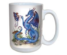 Tree Free Grußkarten, 15 oz lm43581 Fantasy Attitude Drache und Fee Keramik Tasse mit Griff, Blau