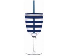 Slant 657284377511 doppelwandiges Acryl-Weinglas Preppy Navy Blue Stripe mit Strohhalm, klar, 10-04525-007
