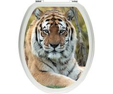 Pixxprint schöner Tiger auf Wiese als Toilettendeckel Aufkleber, WC, Klodeckel - Maße: 32x40 cm, Gläzendes Material Toilettendeckelaufkleber, Vinyl, bunt, 40 x 32 x 0.02 cm