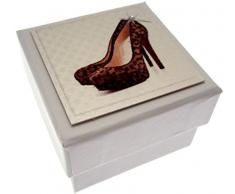 WHITE COTTON CARDS Geschenkbox, 5,5 x 5,5 cm, aufgedrucktes Motiv Schuh mit Tiermuster