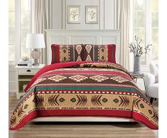 Rugs 4 Weniger Western Southwestern Native American Tribal Navajo Design Zwei Stück in braun grün und Burgunderrot Oversize Twin/Twin XL Tagesdecke Quilt Überwurf Set (Twin) 2pc Mojave Twin