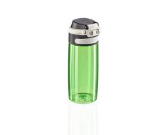 Leifheit Tritanflasche Flip 550ml, 100% dichte Sportflasche, Öffnen mit einer Hand, leichte und bruchsichere Trinkflasche mit Filter für Fruchteinsatz, nachhaltige Wasserflasche, BPA frei, grün