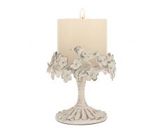 Stonebriar Decorative Worn White Metal Floral Pillar Candle Holder with Bird Detail, Elegant Home Decor Accents, Unique Centerpiece for Coffee Table, Dining Table, or Mantel