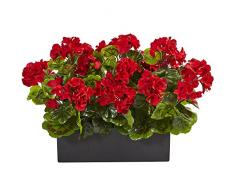 Nearly Natural Fast Natur, in rechteckiger Pflanzgefäß Geranien Seide, Rot