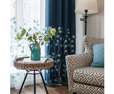 MELODIEUX Weizen Stickerei, Leinen, Vorhänge, Polyester-Mischgewebe, Plant Blue, W100 x L84