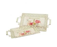 Ambiente Haus Fleur Serviertablett Deko Tablett 2er Set, Metall, Cremefarbe, groß: L 8x48x26cm klein: S 7x43x21cm