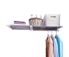 Hershii Closet Tension Ablage erweiterbar Teleskopstange HEAVY DUTY Kleiderstange verstellbar DIY Lagerung Organizer Schuhregal 7 bar-Erweiterung, With Hanging Rod, 65-110cm