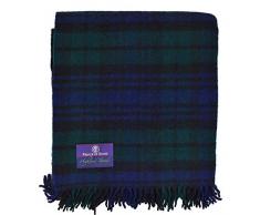 Prince of Scotts Highland Tartan Tweed Überwurf, 100 % reine Schurwolle, flauschig schwarz/schottenmuster