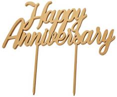 Mopec W197.3 Cake Topper aus Holz, Happy Anniversary, 13 x 21 cm, mehrfarbig, Einheitsgröße
