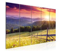 Bilder Sonnenaufgang Landschaft Wandbild 200 x 80 cm Vlies - Leinwand Bild XXL Format Wandbilder Wohnzimmer Wohnung Deko Kunstdrucke Bunt 5 Teilig - MADE IN GERMANY - Fertig zum Aufhängen 606055a