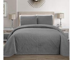 K&M Mk Collection Tagesdecke, geprägt, Übergröße, Beige/Khaki King/California King Hellgrau