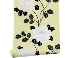 TaoGift Schwarzes Blatt Weiß Blumen-Kontakt-Papier-Regaleinsatz Selbstklebende Tapete für Wände, Küche, Schränke, Backsplash Kommode Aufkleber 44,7 x 117 cm