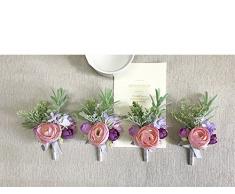 Yokoke Künstliche Boutonniere Bouquet Corsage Wristlet Vintage Seide Fake Pink Rose Pfingstrose Einhorn Farbe Blumen Beflockt Pflanzen für Bräutigam Braut Hochzeit Decor 1 PC Corsage C