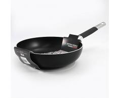 Pentole Agnelli Alblack Pfanne, hoch, Aluminium, 3 mm dick, Induktionsboden 8 mm dick, mit rundem Griff aus Edelstahl Cool, Schwarz 24 cm schwarz