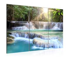 Bilder Wasserfall Landschaft Wandbild 120 x 80 cm Vlies - Leinwand Bild XXL Format Wandbilder Wohnzimmer Wohnung Deko Kunstdrucke Blau 3 Teilig - MADE IN GERMANY - Fertig zum Aufhängen 612131a