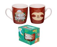 Puckator Faultier Tasse I Need Coffee weiß, Bedruckt, 100% Porzellan, in Geschenkverpackung.