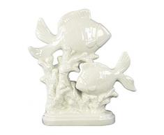 Urban Trends Porzellan Fisch Familie Skulptur auf Coral Podest mit Hochglanz-Finish, Weiß