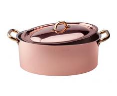 Agnelli Töpfe Oval Topf hoch, verzinntem Kupfer, mit Deckel, 2 Griffe aus Messing