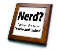3dRose Nerd. Geistiges Badass. schwarz Gerahmte Fliese 15,2 x 15,2 cm, Holz/Keramik, Mehrfarbig, 20 x 20 cm