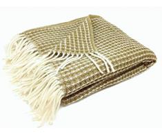JOWOLLINA Wolldecke Plaid mit Fransen 100% Merinowolle (130x170 cm, Ockergelb)