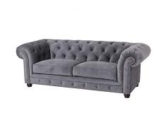 Max Winzer® Sofa 2,5-Sitzer Orleans, grau, Samtvelours, Couch, Chesterfield, 216 x 100 x 77 cm