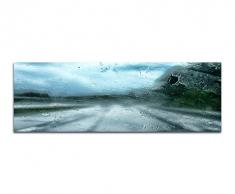 Panoramabild auf Leinwand und Keilrahmen 150x50cm Auto Frontscheibe Regen Wasser