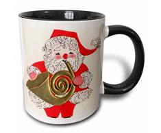 3dRose Santa spielt die Französische Horn-Two Tone Black Kaffeebecher, Keramik, Mehrfarbig, 10,2 x 7,62 x 9,52 cm