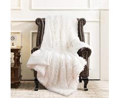 ST. Bridge Überwurfdecke, Kunstfell, superweich, leicht, zottelig, flauschig, warm, kuschelig, dekorative Decke für Couch, Bett, Stuhl Throw beige