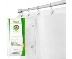 Clean Healthy Living Premium PEVA Dusche Liner: geruchlos & Schimmelfest (mit Magneten und Saugnäpfe). Umweltfreundlich 70 x 71 in. lang – Weiß Farbe, Vinyl, weiß, 1 Packung