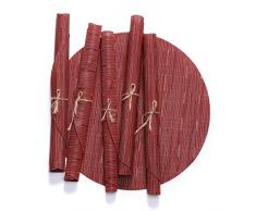 D-home Tischset Rund Set von 6 strapazierfähigem Textilene Gewebtes Vinyl für Küche Esstisch Waschbar hitzebeständig PVC Tisch Mats Wein