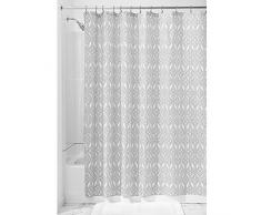 iDesign Vivian Duschvorhang Textil für das Bad | waschbarer Duschvorhang aus Stoff | Badewannenvorhang mit verstärkten Löchern | Polyester schwarz/weiß