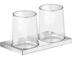 KEUCO Doppelglas-Halter verchromt und Kristallglas klar, Doppel Zahnputzbecher-Halter, mit 2 Glasbechern für Zahnbürste, Wandmontage, Edition 11