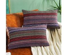 AmHoo Bohemian Retro Stripe Überwurf Kissenbezug Boho Ethnic doppelseitig Muster Kissenbezug für Couch Sofa Bett Wohnzimmer 12×20 violett, rot