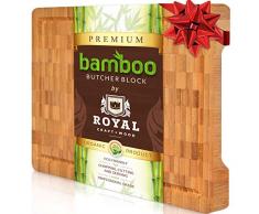 Dickes Bambusholz Schneidebrett/Küchenblock – Robustes Schneidebrett mit Saftrillen und Griffen. Ideal zum Schnitzen von Fleisch, Fisch und Huhn - perfektes Einzugsgeschenk