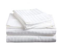 RBS Betten s Fadenzahl 600 4 Bettlaken Set 100% ägyptische Baumwolle Streifen Passform bis 25,4–30,5 cm Tiefer Matratze Full Bed Size/Double Bed weiß
